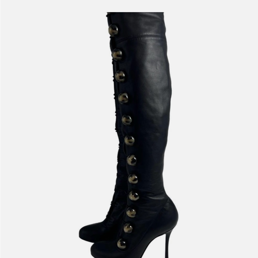 Christian Louboutin Black Lace-Up Over-the-Knee Boots - Picture 2 of 5
